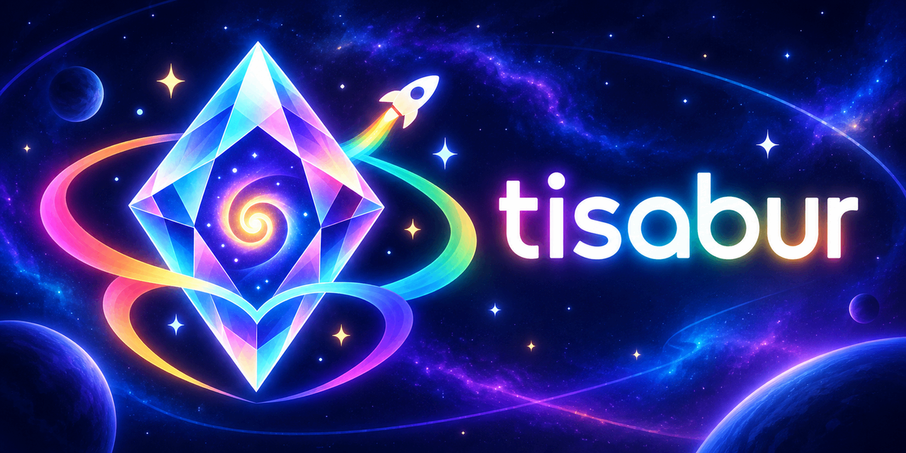tisabur social preview card — the crystal emblem beside the glowing tisabur wordmark on a starfield